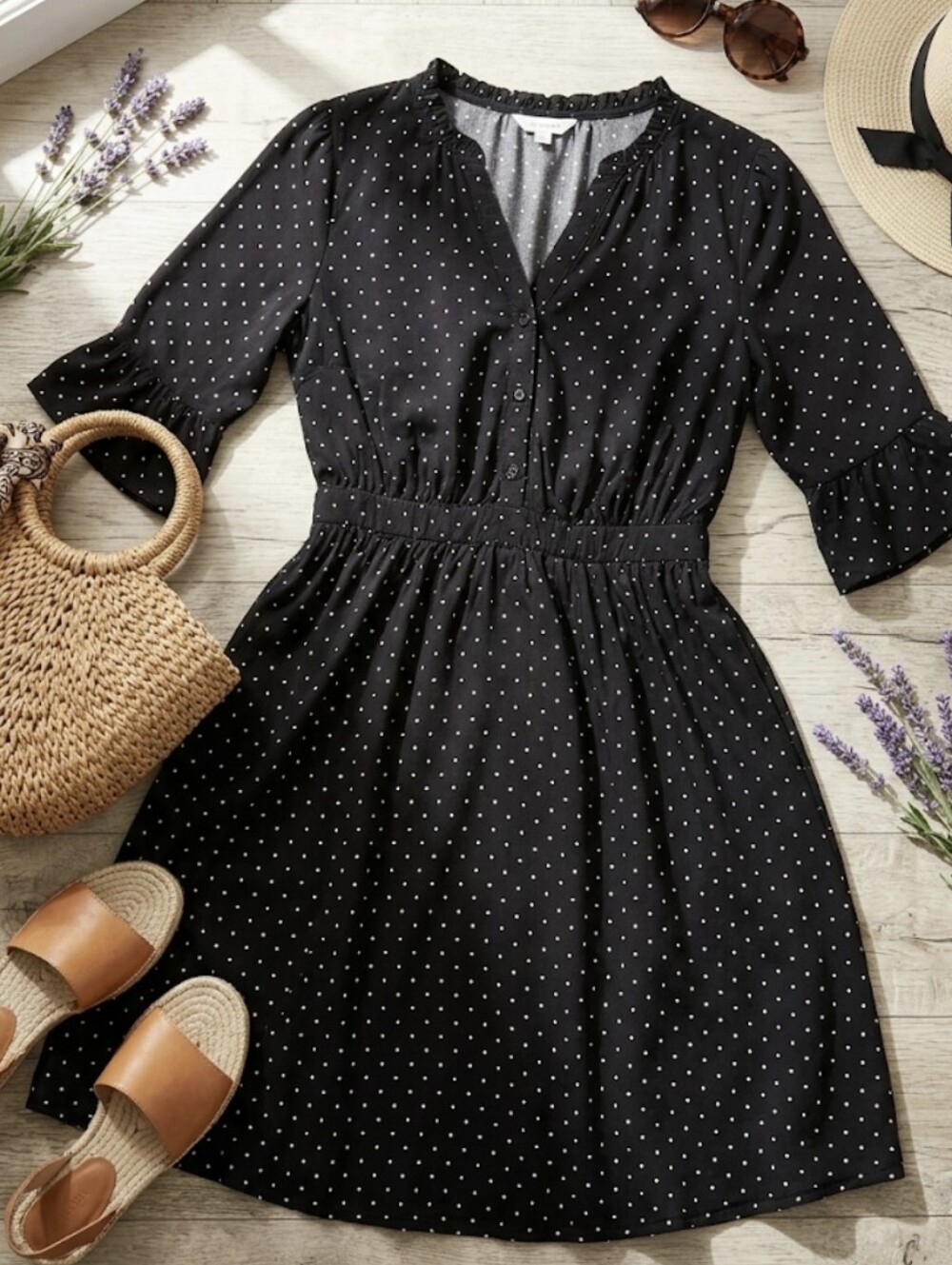 Old Navy Black Polka Dot A-Line Dress
